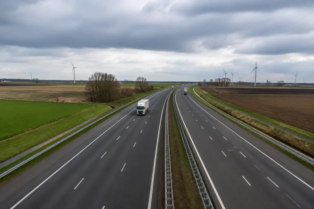 European highway with fewer trucks illustrating driver shortage