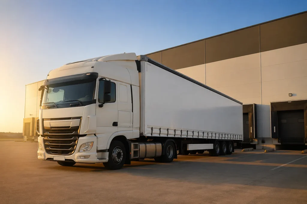 Modern truck parked at European logistics hub